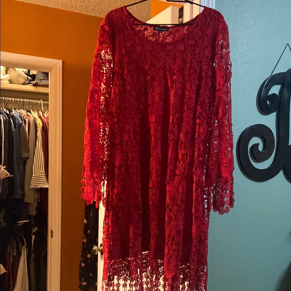 Mechant Red Long Sleeve Sheath Dress